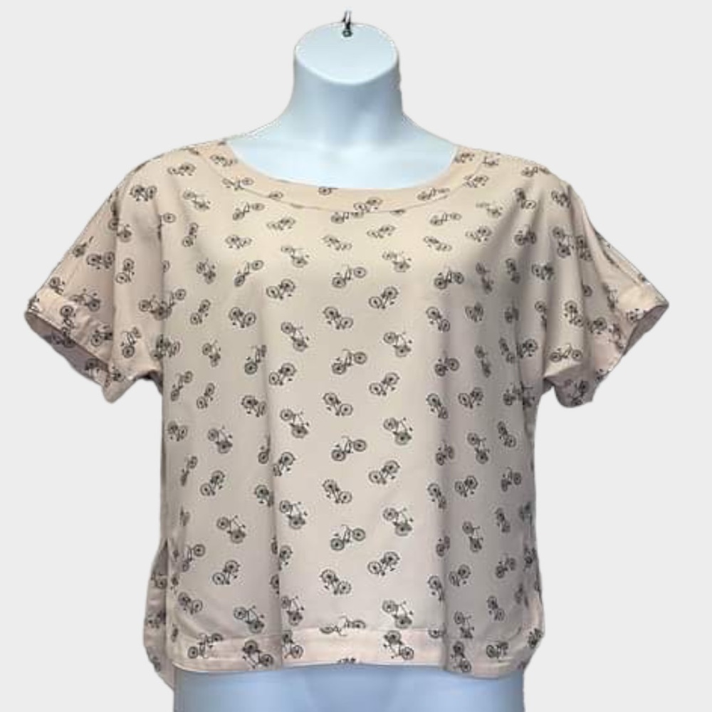 PARAPHRASE Light Pink Short Sleeve Tunic Style Blouse With Bicycles Size L